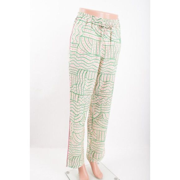Zara Womens Pajama Pants Linen Blend XS Ecru Pink Green Printed 7972/617 NWT - Picture 2 of 8
